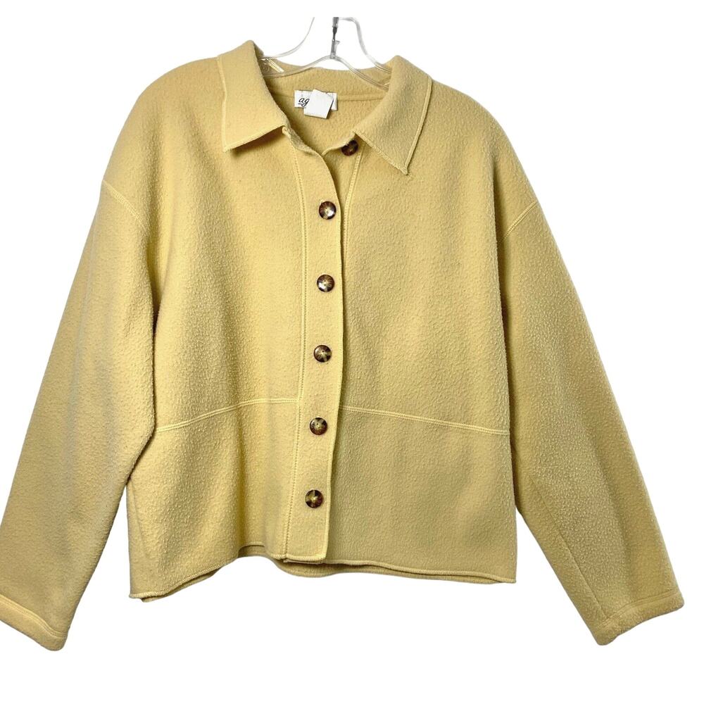 Agenda Fleece‎ Jacket Womens Large Yellow Blanket Fleece Button Down Cozycore